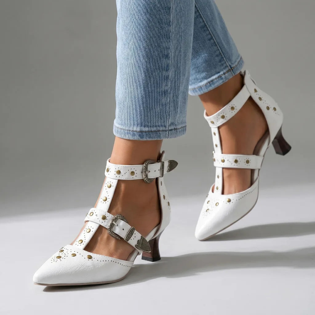 Zarah Western Studded Heels - Color:White;Size:35