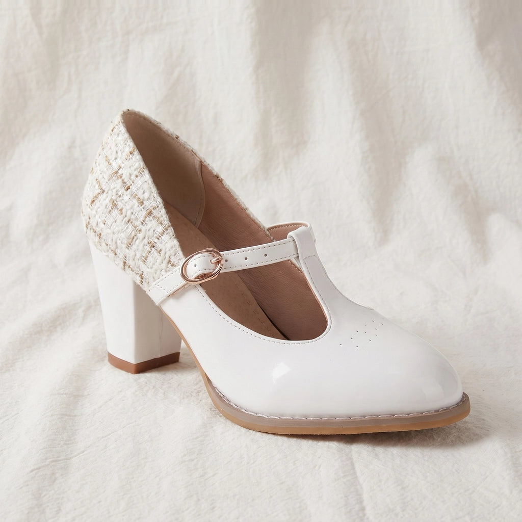 White Clara Miller T-Strap Pumps 1