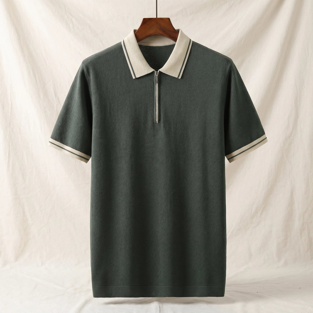 Gray Green Fenwick Color-Block Knit Polo 1