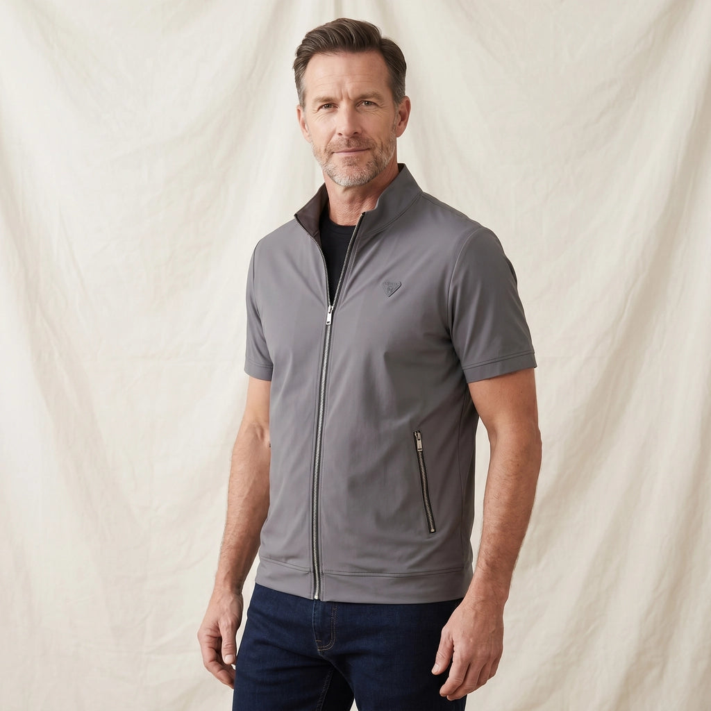 Gray Imogen Zip-Up Stand Collar Polo 1