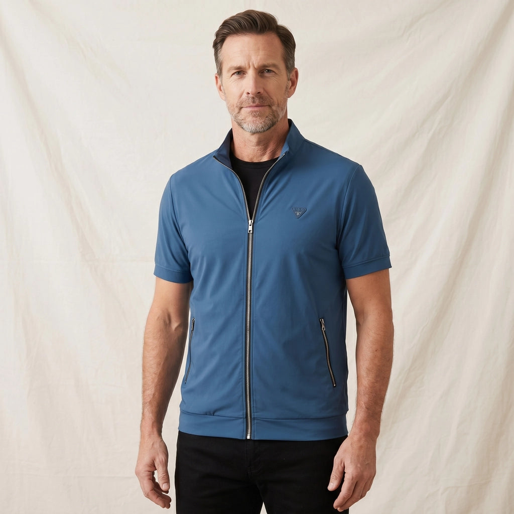 Blue Imogen Zip-Up Stand Collar Polo 1