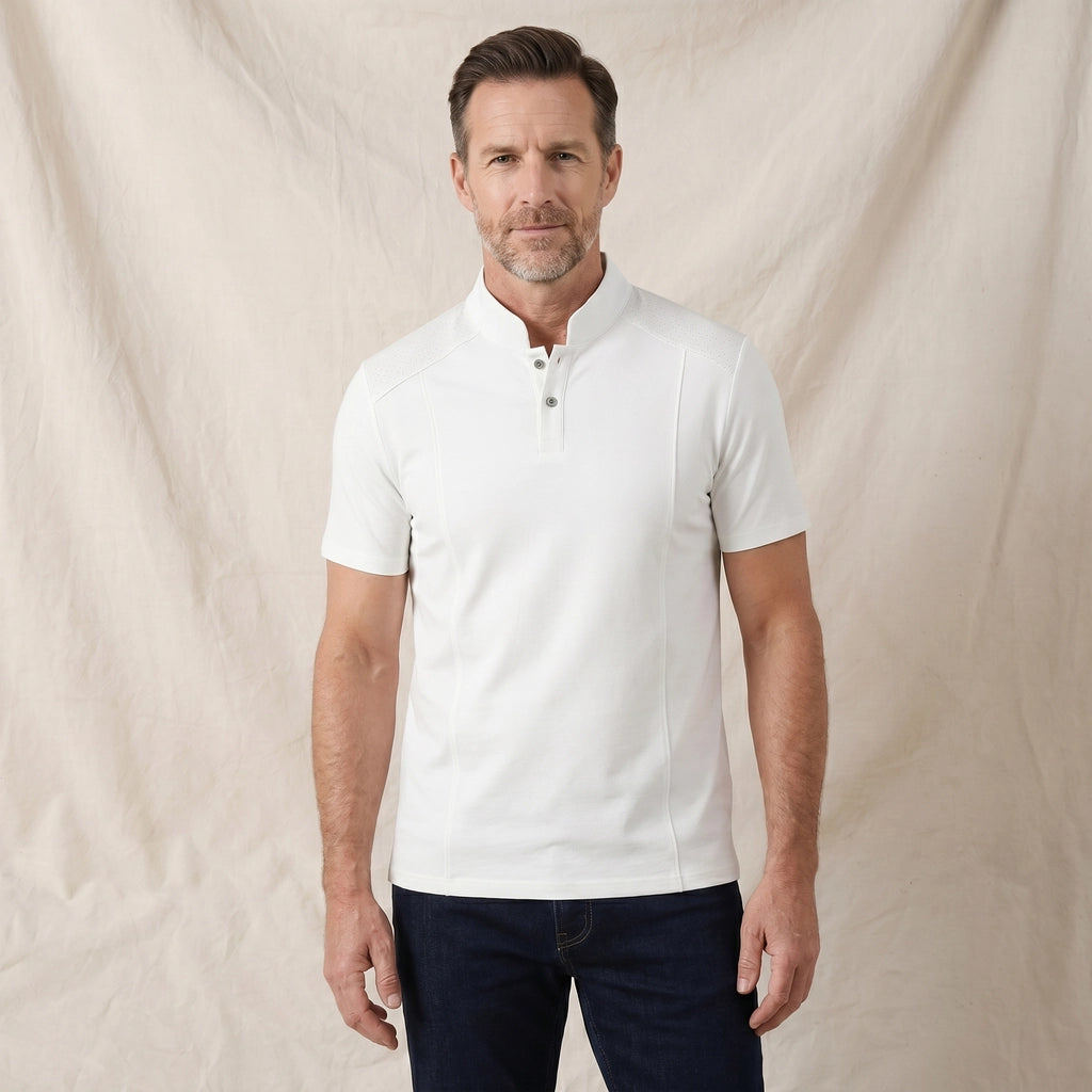 White Oswald Stand Collar T-Shirt 2