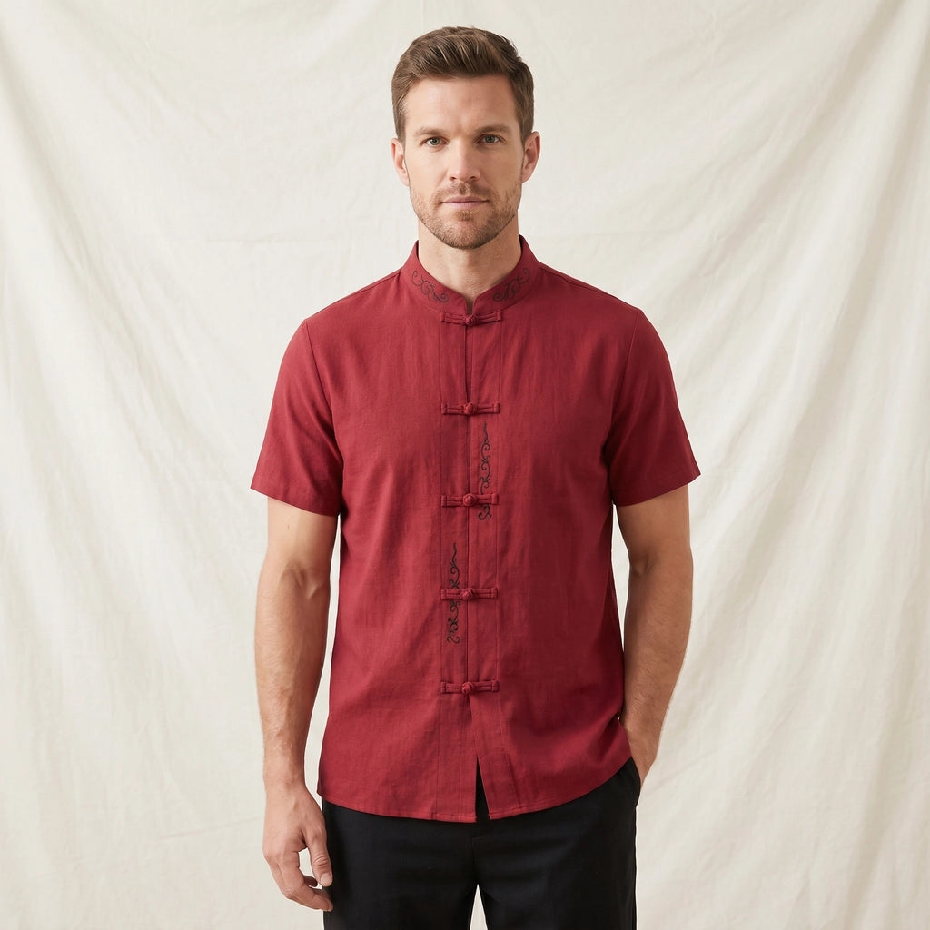 Red Briggs Mandarin Collar T-Shirt 2