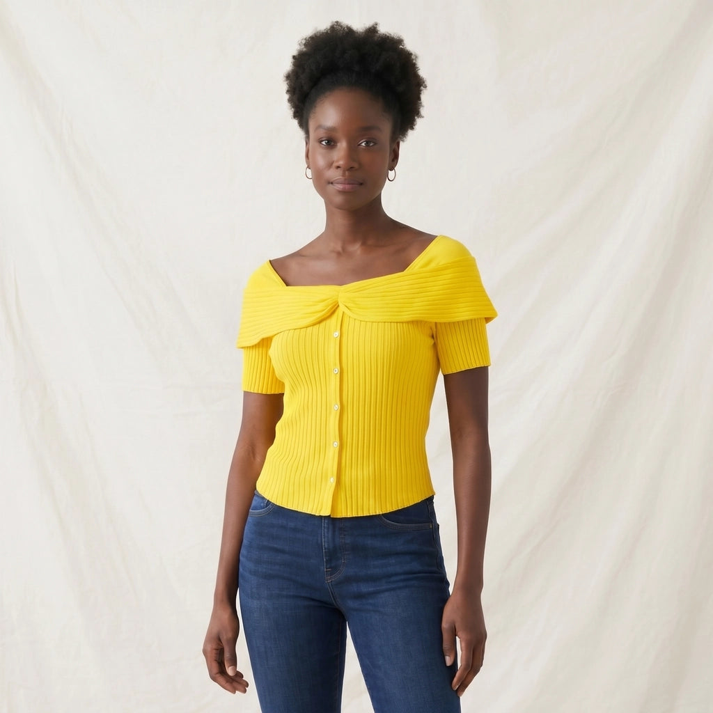 Yellow Gresham Square Neck Knit Top 3