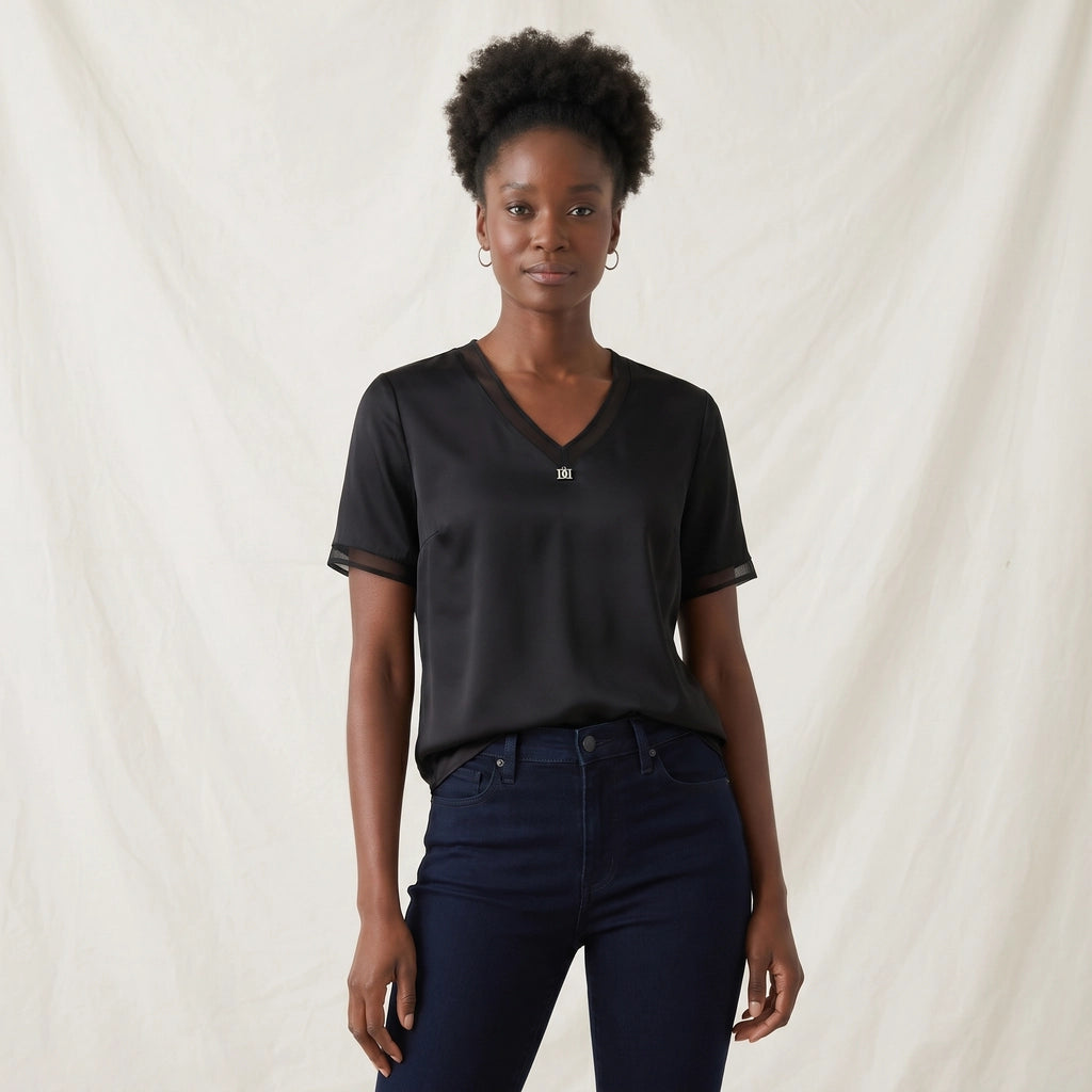 Black Marisol Mesh V-Neck Top 2