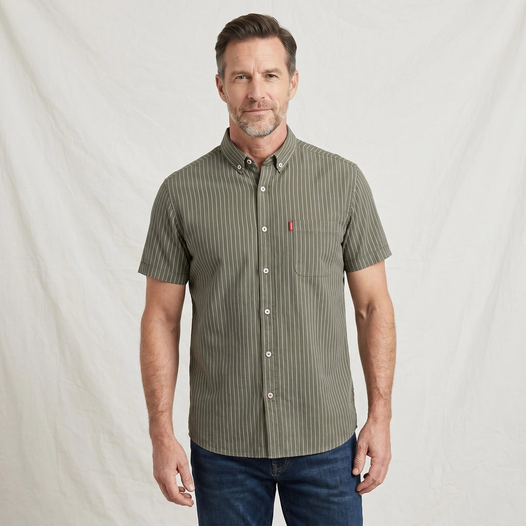 Green Stripe Easton Cotton Striped Shirt 3