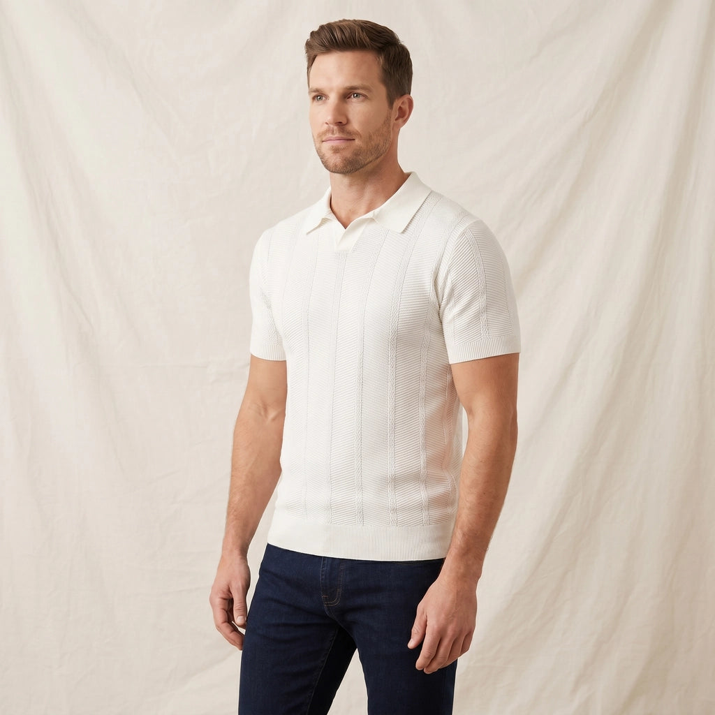 White Dylan Silk Knit Polo 1