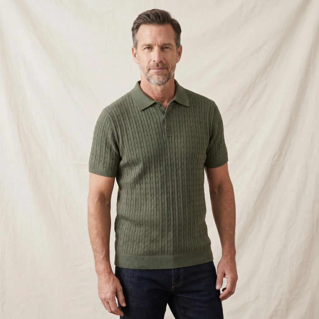 Caleb Cotton Cable-Knit Polo