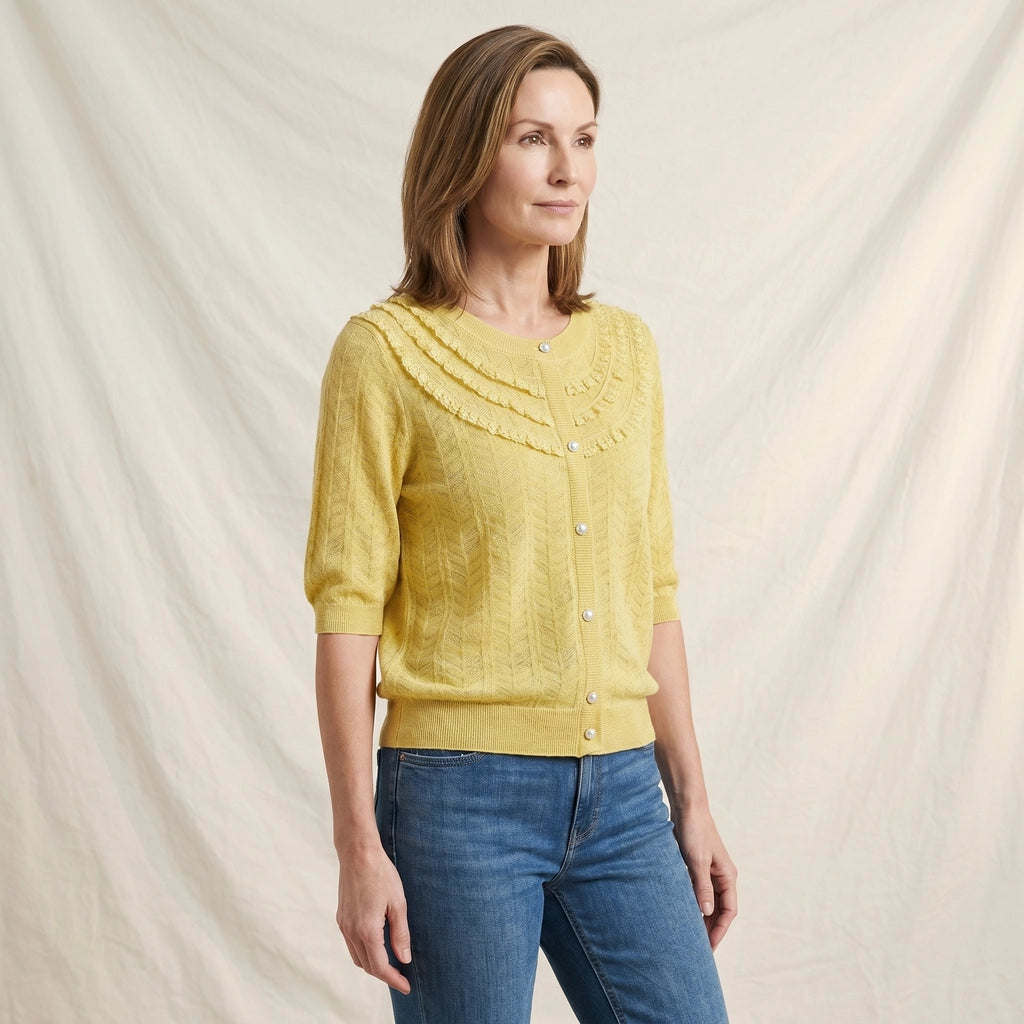 Pale Yellow Laurel Tencel Knit Cardigan 2