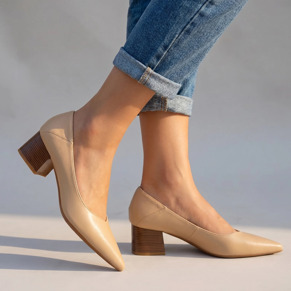 Khaki Cosima Pointed Block Heels 2