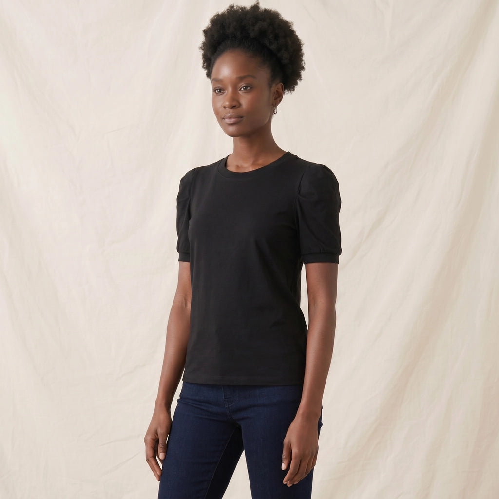 Black Honor Cotton Puff-Sleeve T-Shirt 3