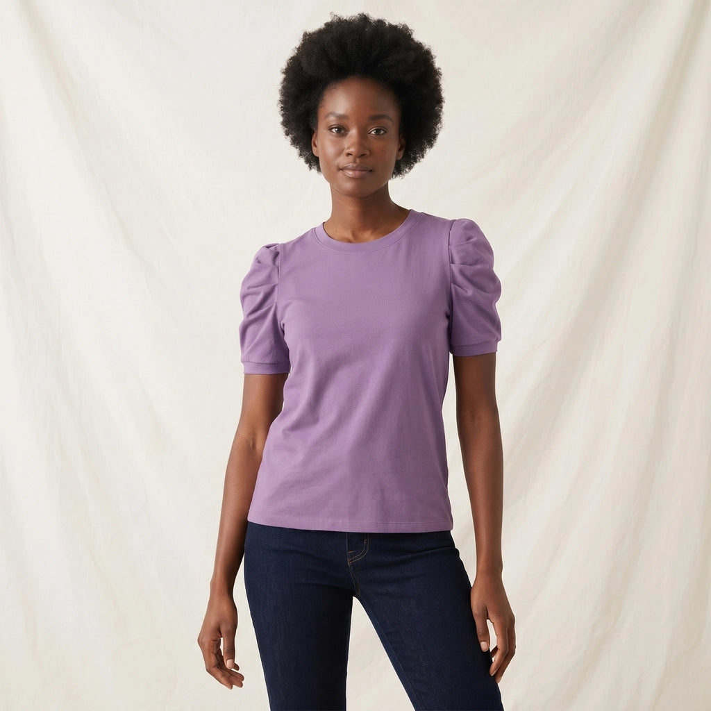 Purple Honor Cotton Puff-Sleeve T-Shirt 2