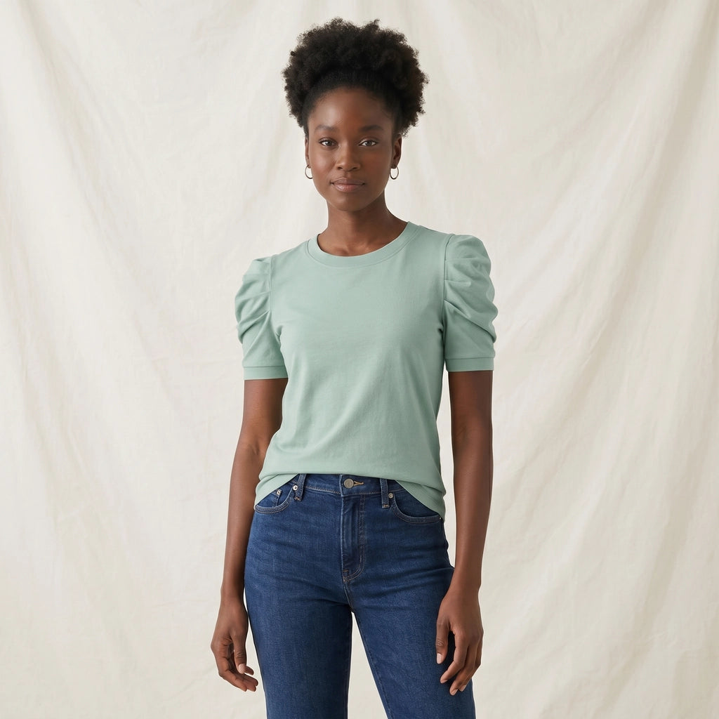 Mint Green Honor Cotton Puff-Sleeve T-Shirt 2