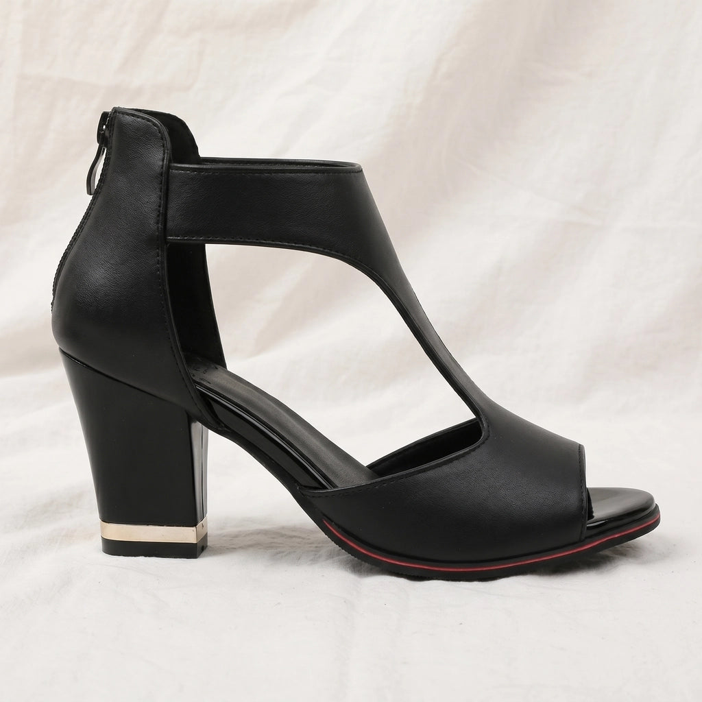 Black Saunders Peep-Toe Block Sandals 1