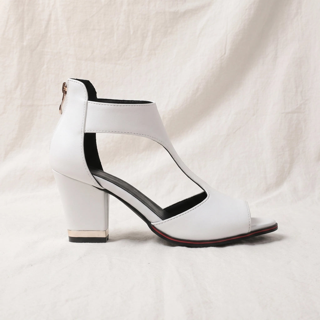 White Saunders Peep-Toe Block Sandals 2