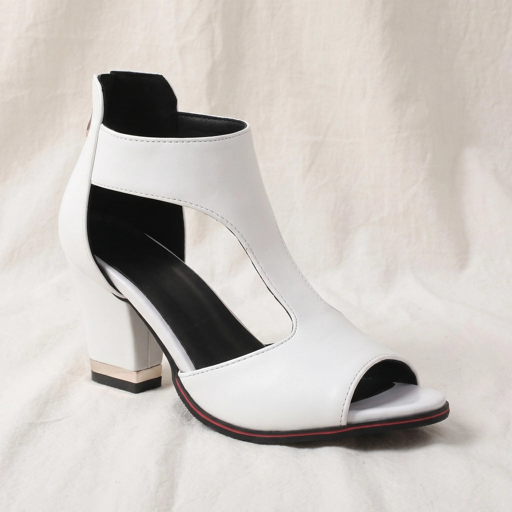 White Saunders Peep-Toe Block Sandals 1