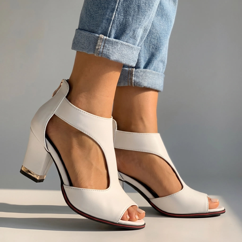 White Saunders Peep-Toe Block Sandals 3
