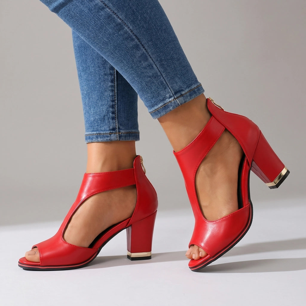 Red Saunders Peep-Toe Block Sandals 3