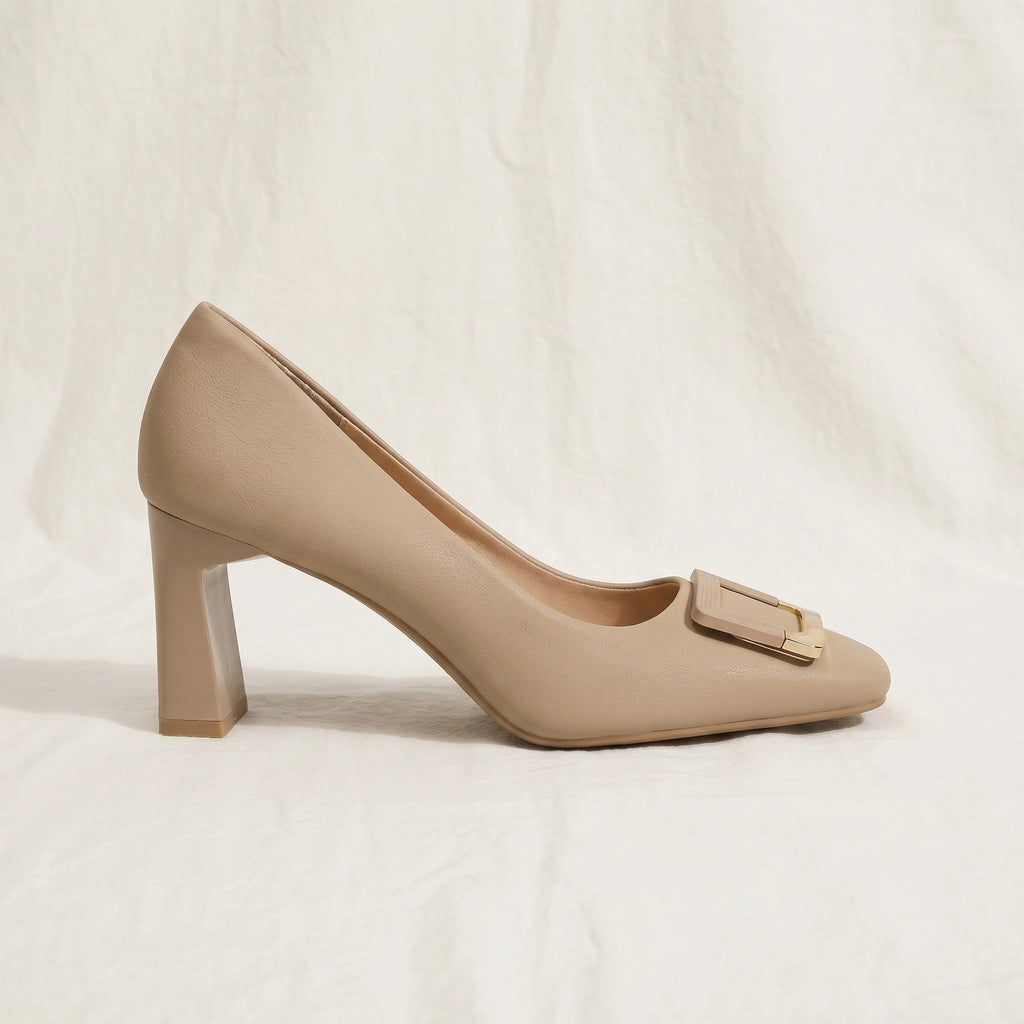 Khaki 6cm Currier Buckle Block Heels 4