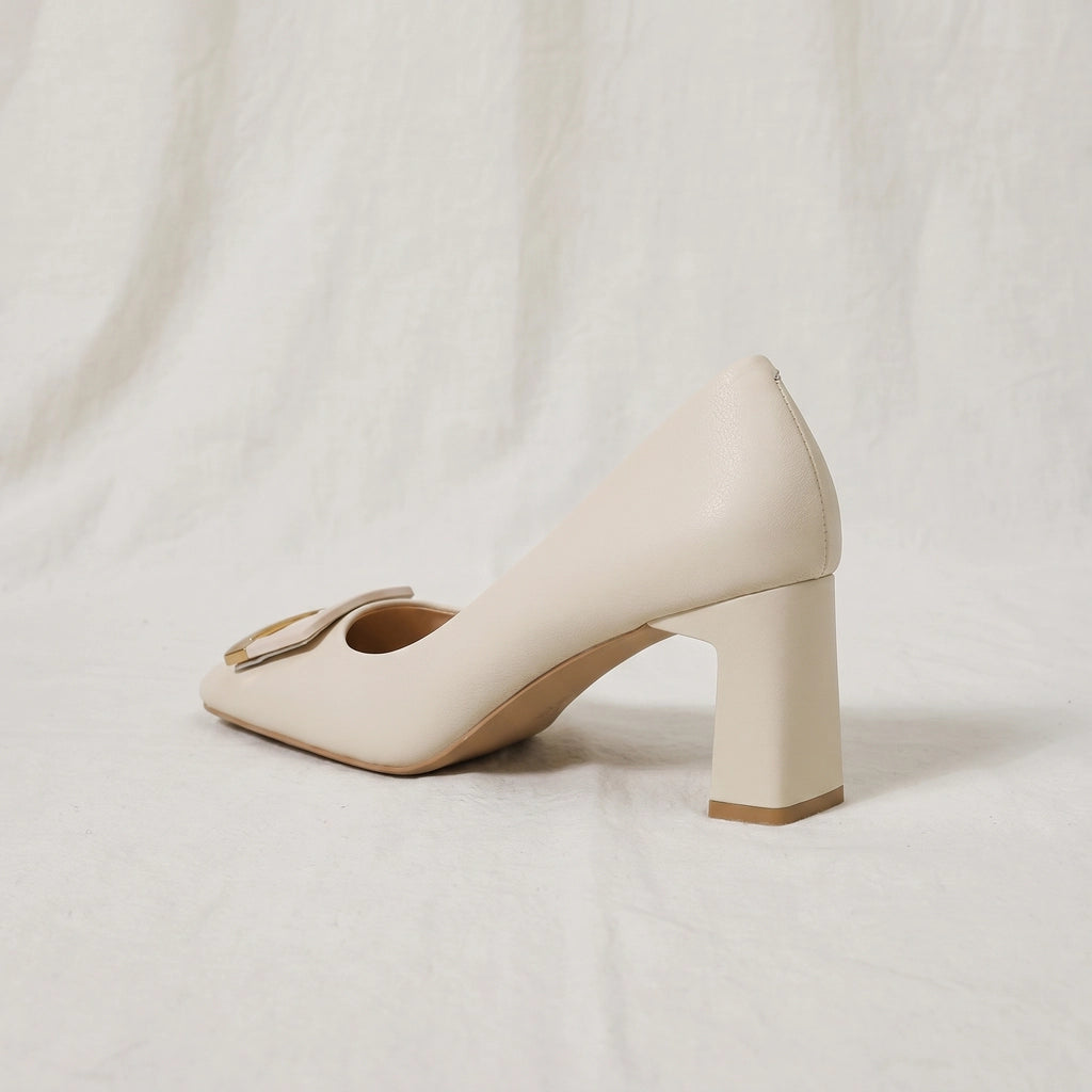 Cream 6cm Currier Buckle Block Heels 3