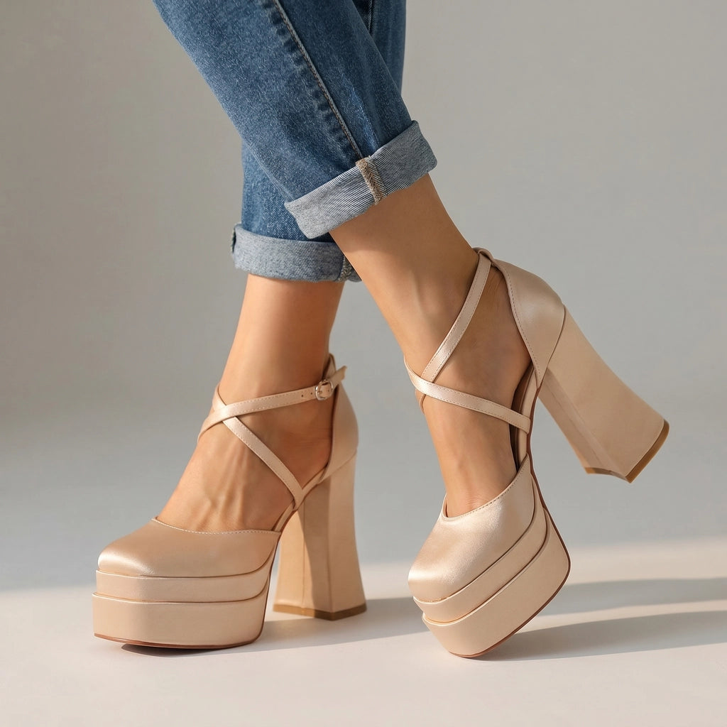 Champagne Pinkerton Platform Block Heels 1