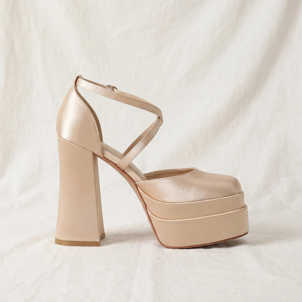 Champagne Pinkerton Platform Block Heels 3