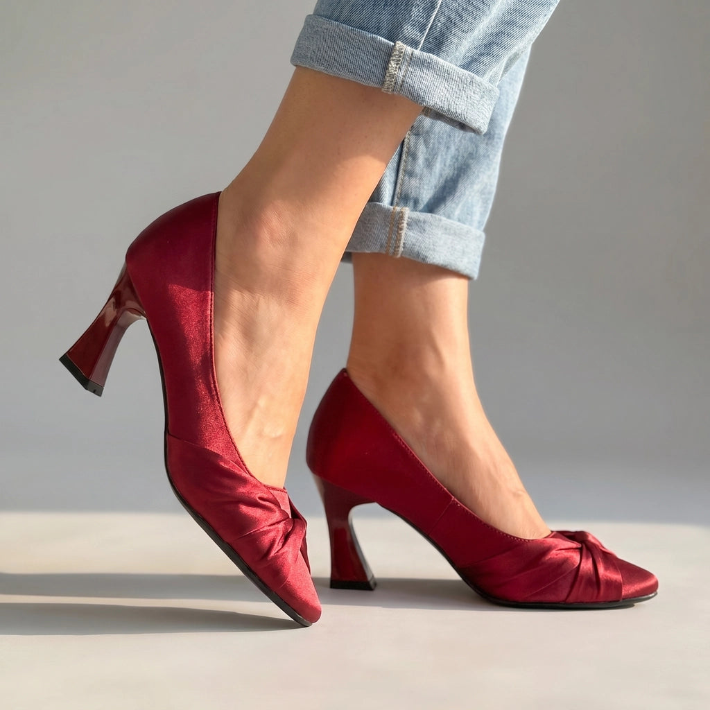 Satin Red 7cm Monroe Square-Toe Block Heels 2
