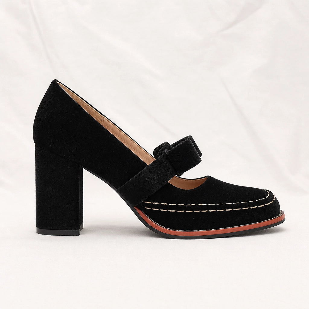 Black Corinne Bow Block Heels 1