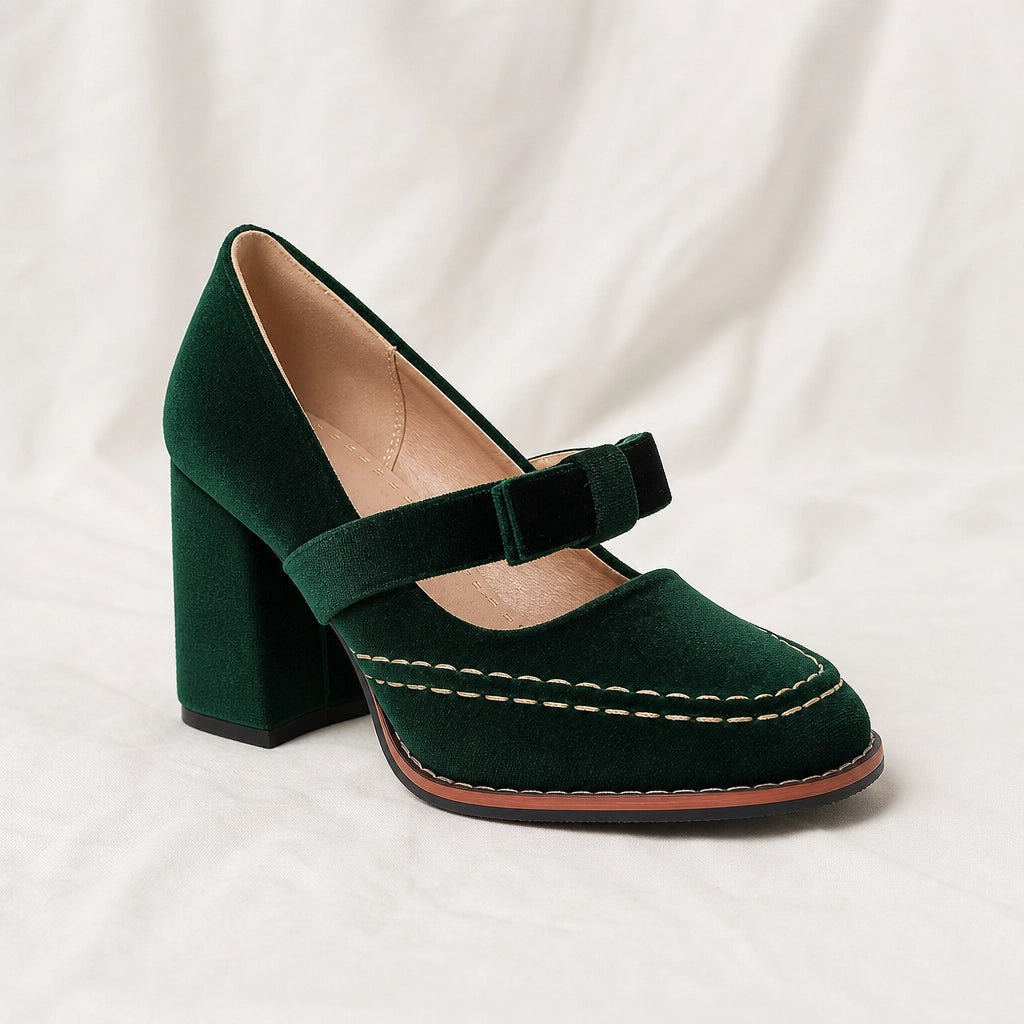 Green Corinne Bow Block Heels 1