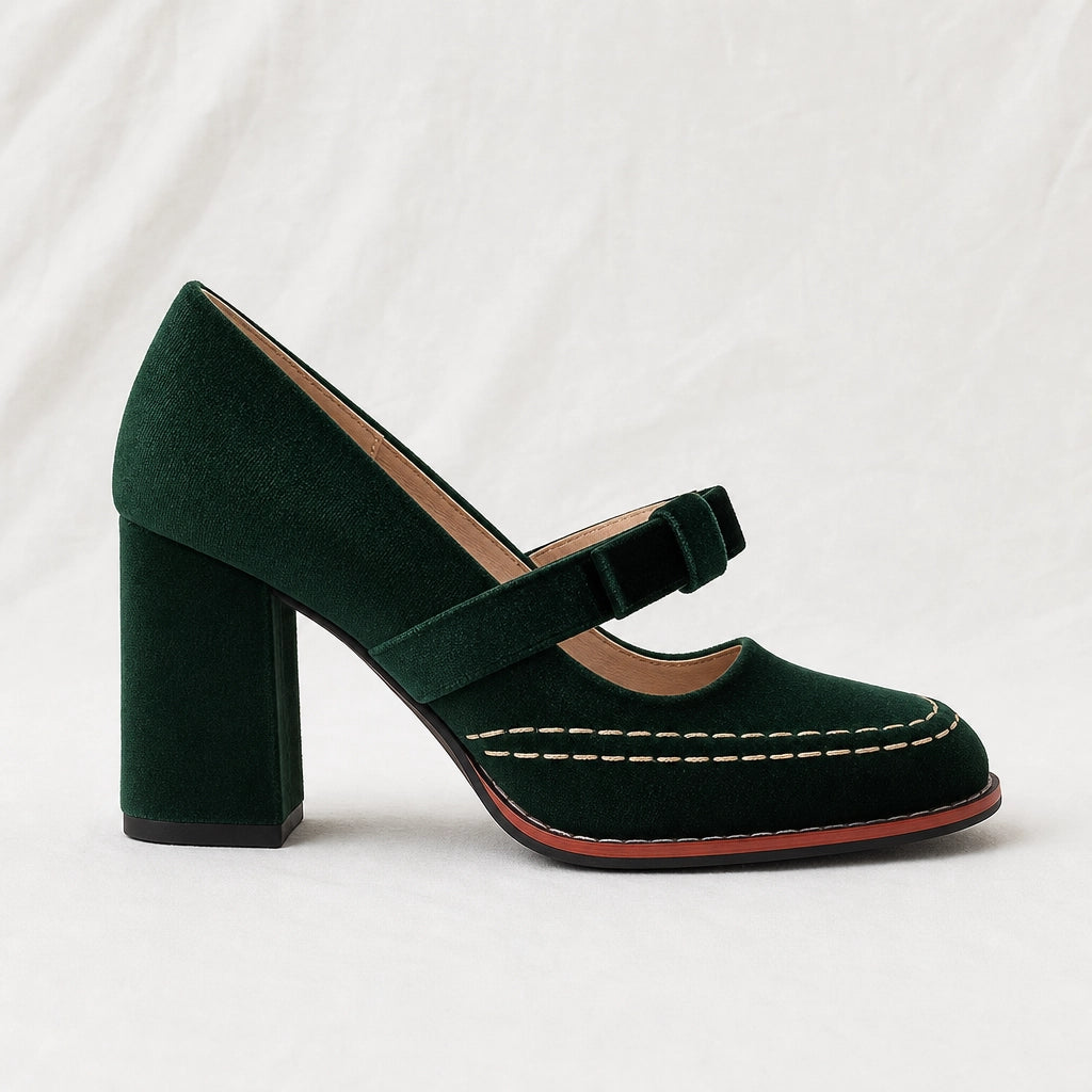 Green Corinne Bow Block Heels 2