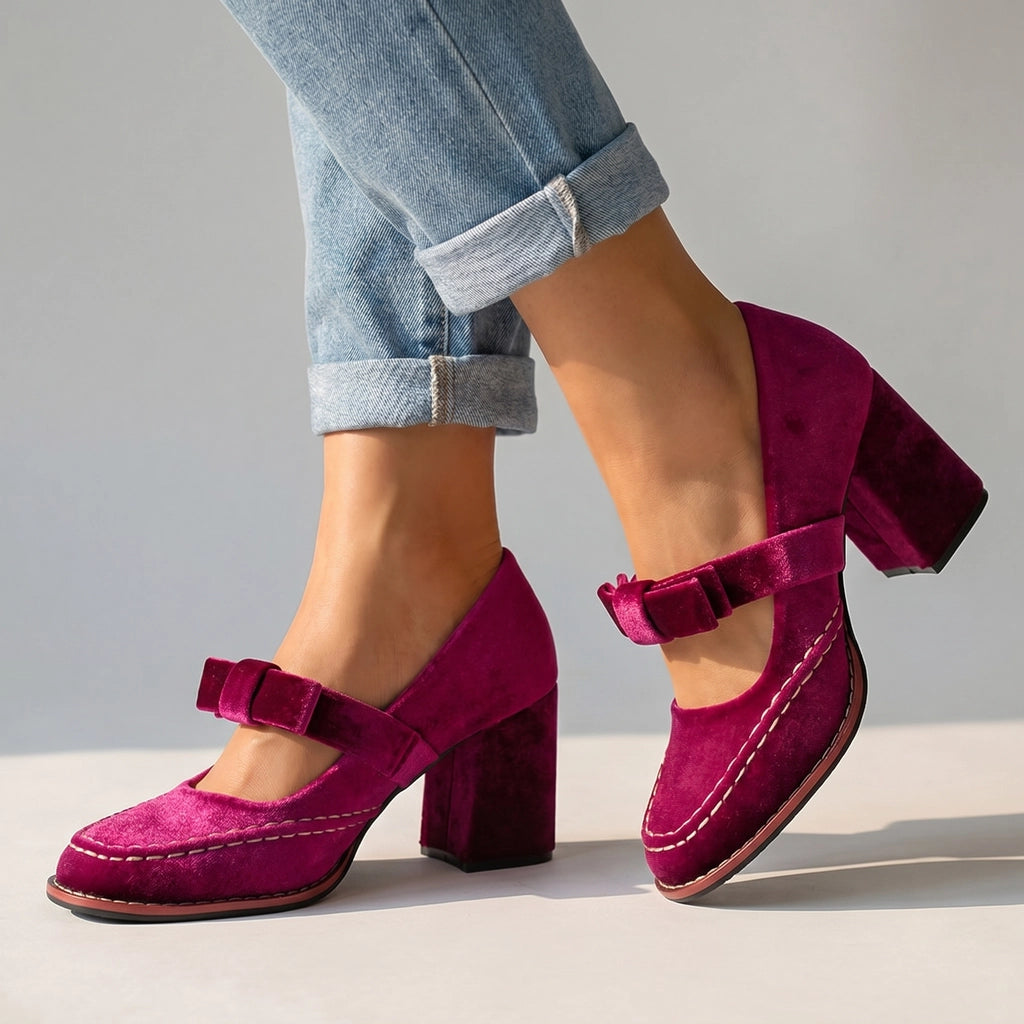 Wine Red Corinne Bow Block Heels 3