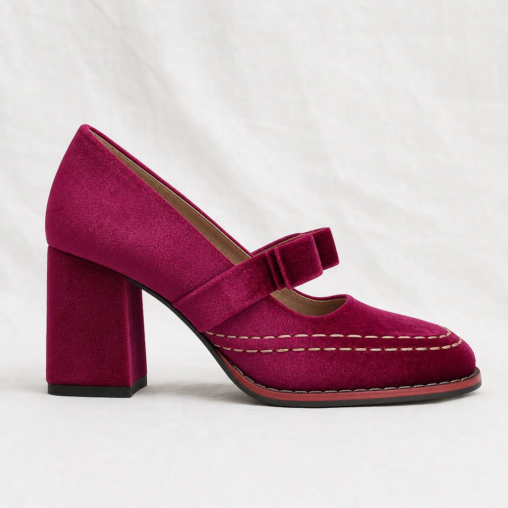 Wine Red Corinne Bow Block Heels 1