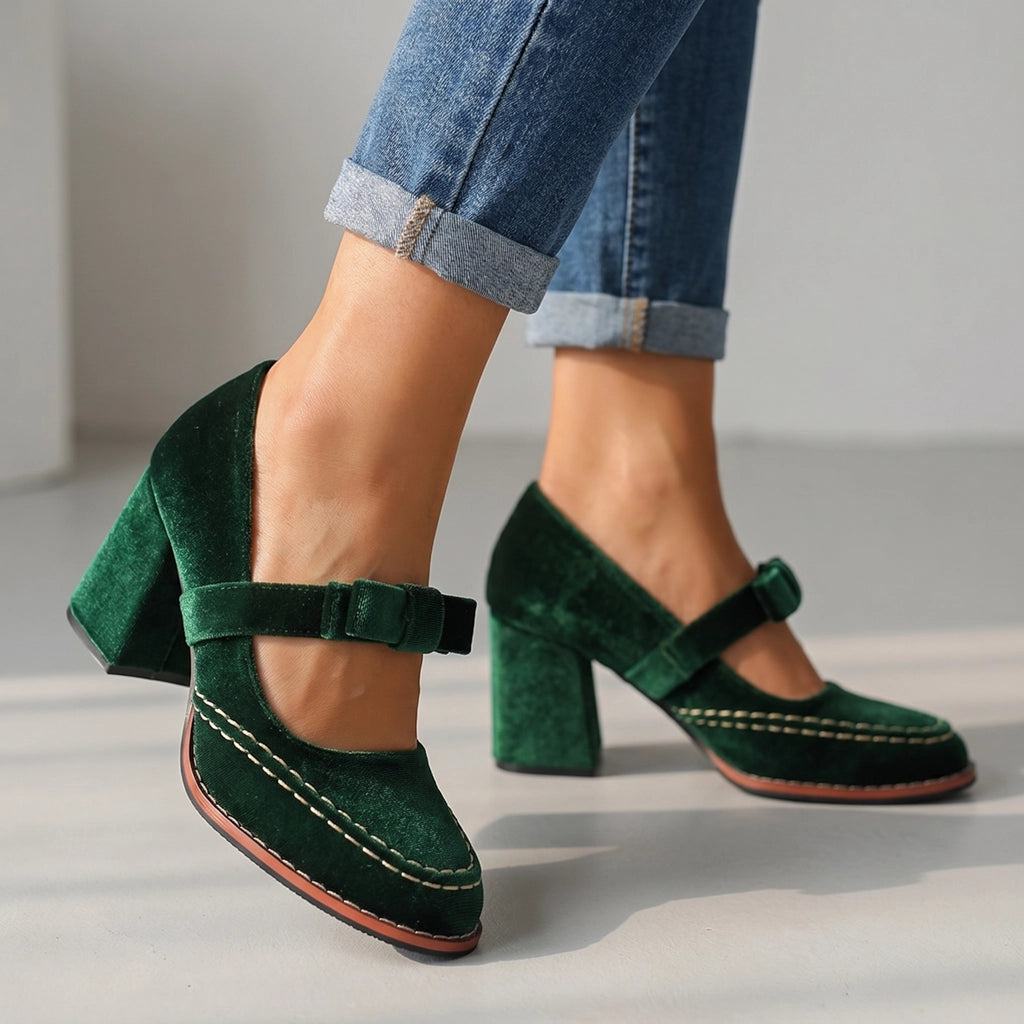 Green Corinne Bow Block Heels 3
