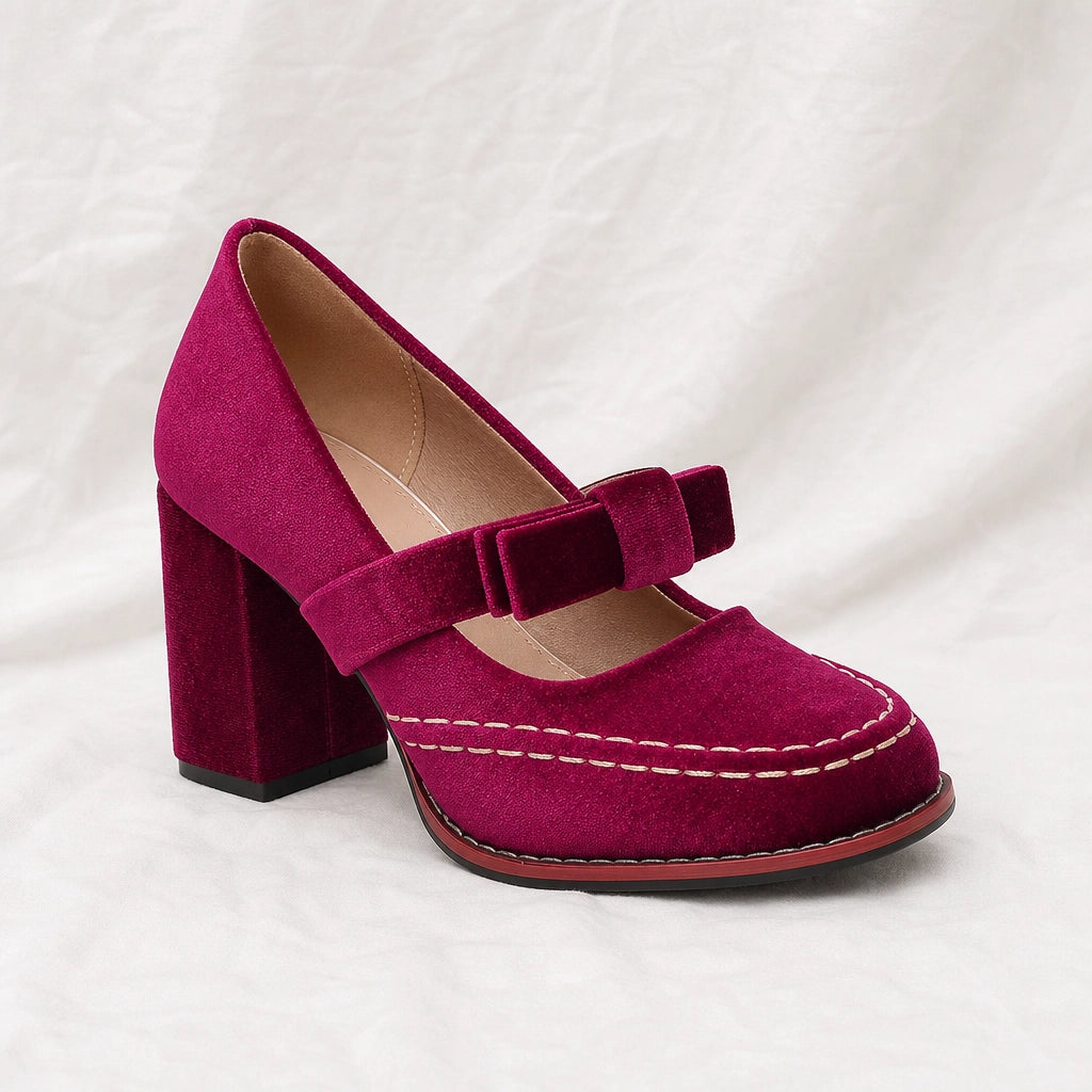Wine Red Corinne Bow Block Heels 2