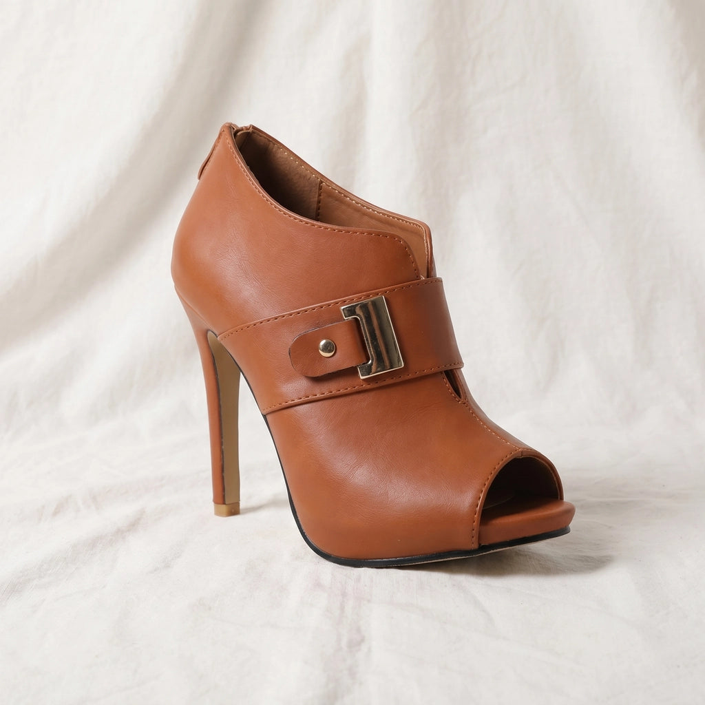 Brown Naomi Open-Toe Buckle Heelss 2