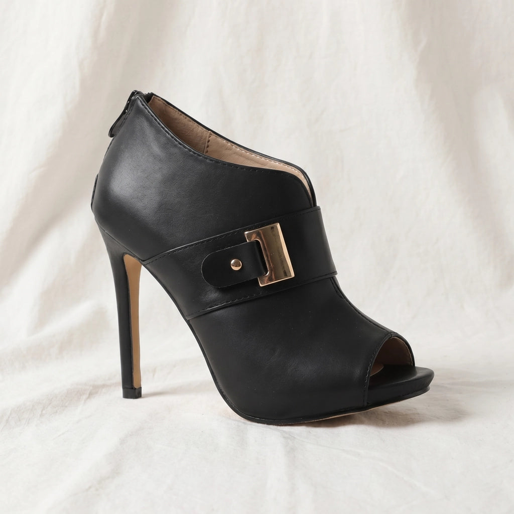 Black Naomi Open-Toe Buckle Heelss 1