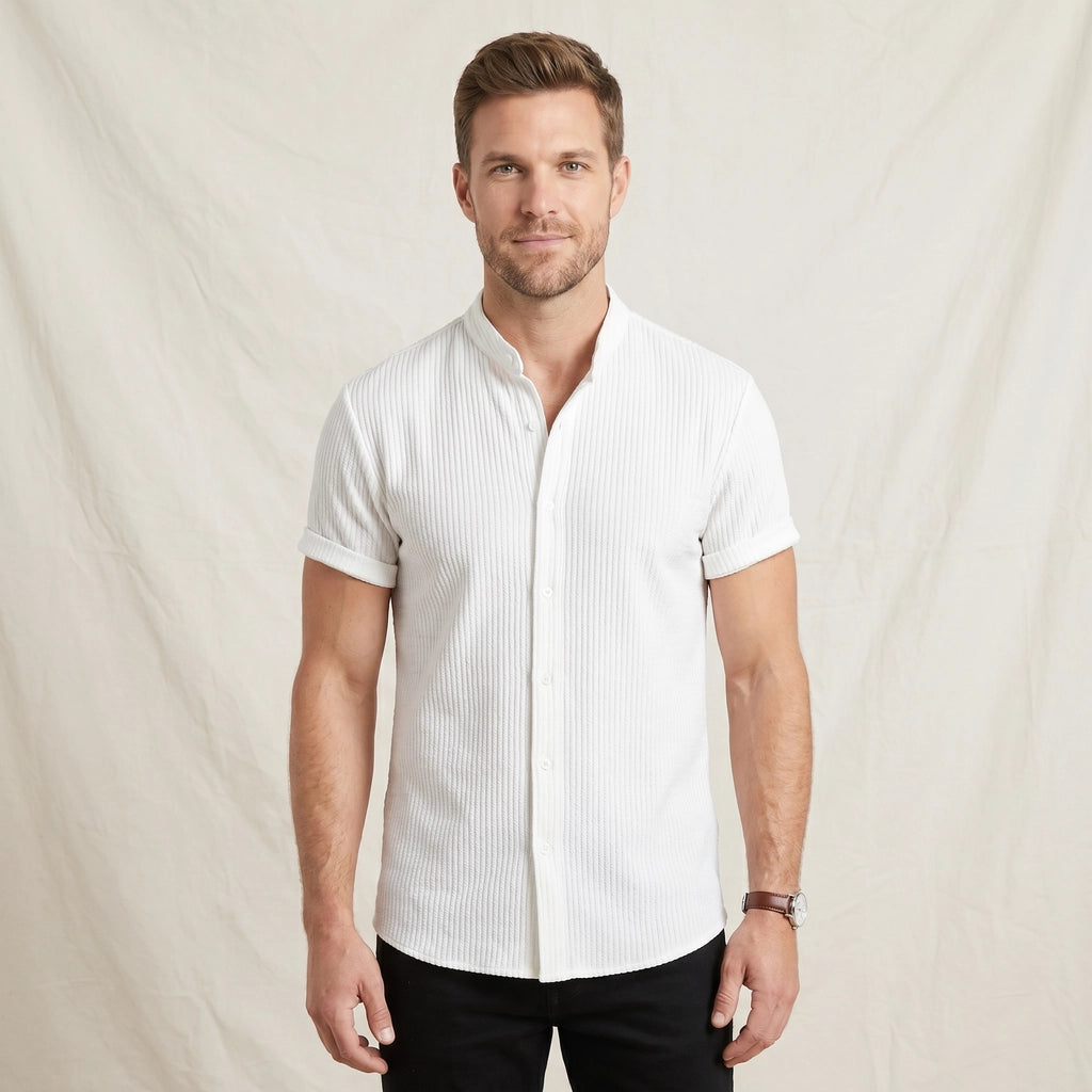 White Kilmer Band Collar Shirt 2