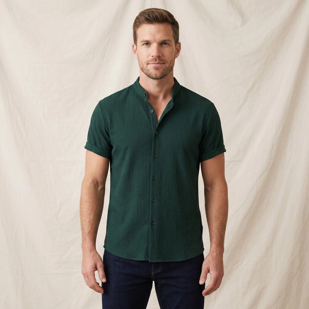 Dark Green Kilmer Band Collar Shirt 2