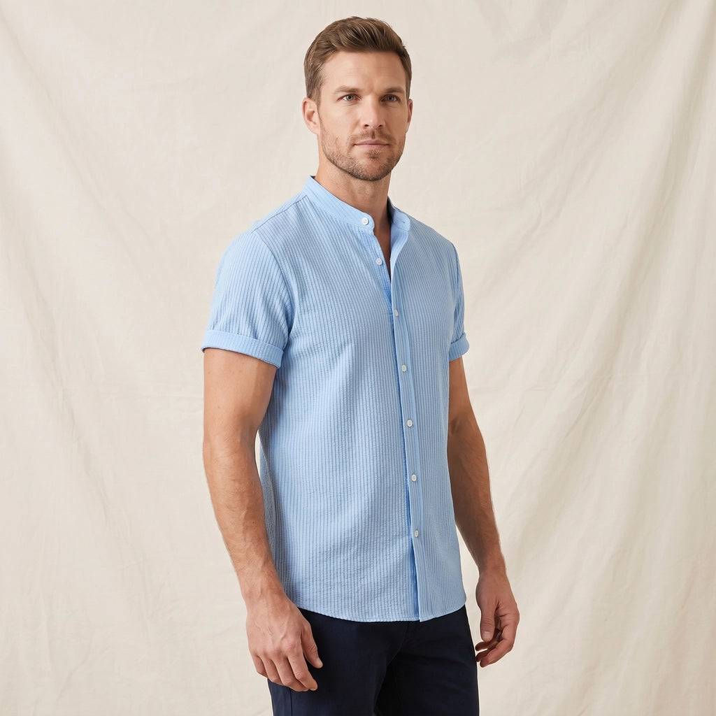 Light Blue Kilmer Band Collar Shirt 3