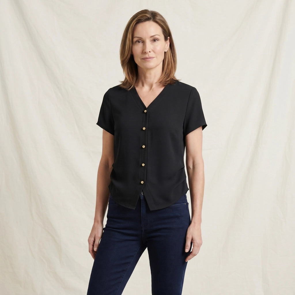 Black Thea Cotton V-Neck T-Shirt  (Copy) 4
