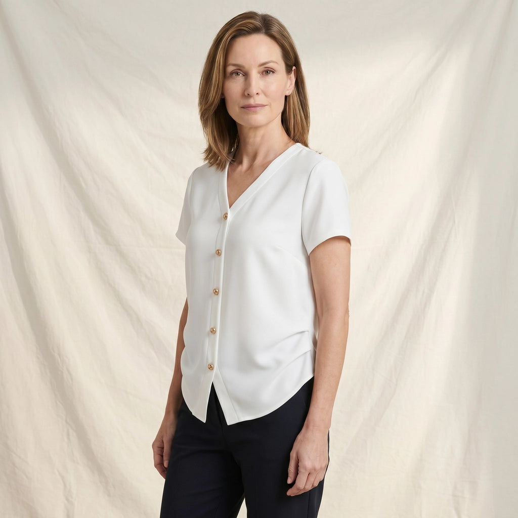 White Thea Cotton V-Neck T-Shirt  (Copy) 1