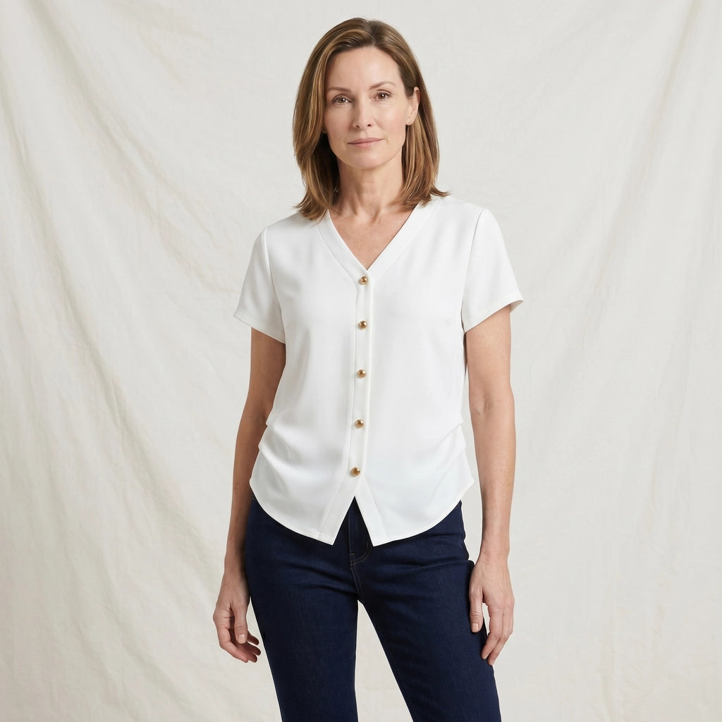 White Thea Cotton V-Neck T-Shirt  (Copy) 2