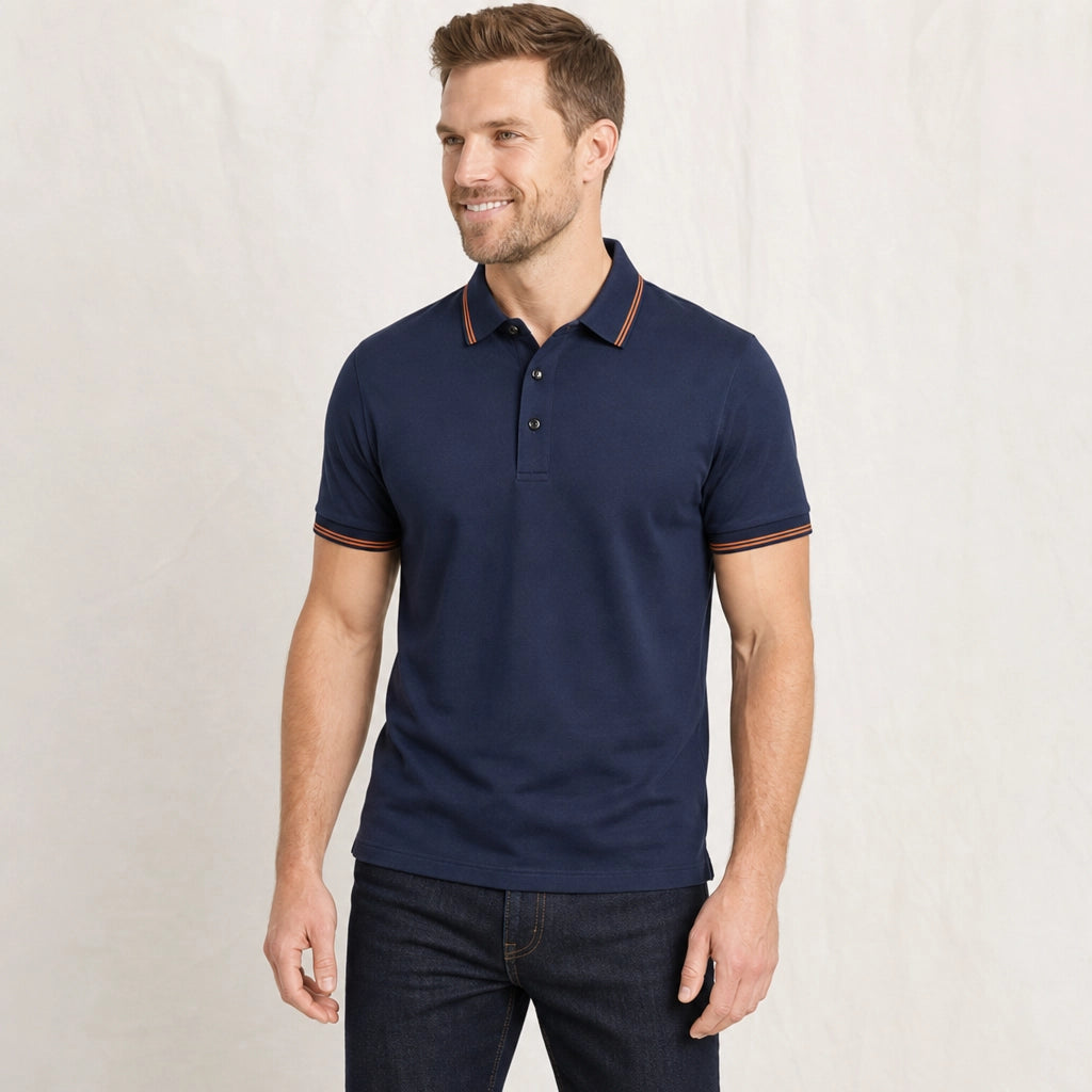 Navy Buchanan Silk Blend Polo Shirt 1