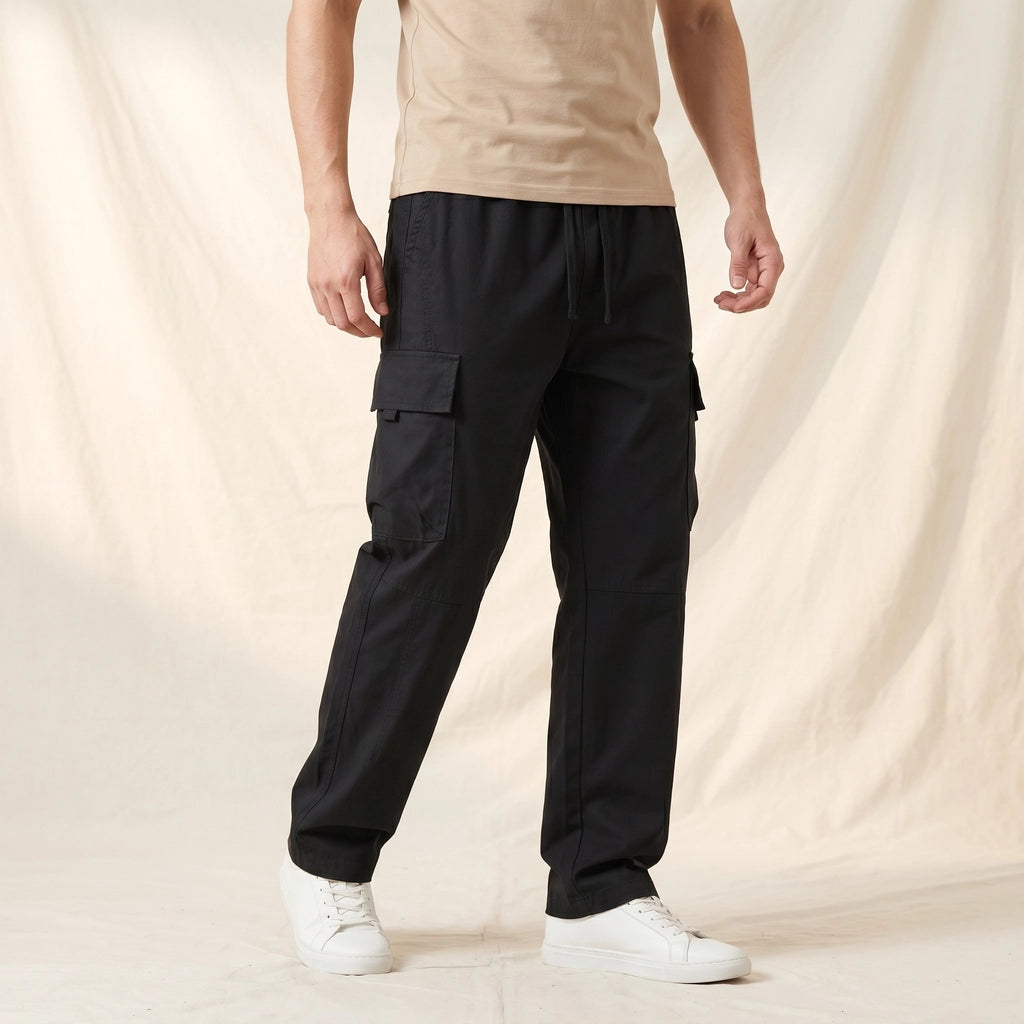 Black Nathaniel Straight Cargo Trousers 2