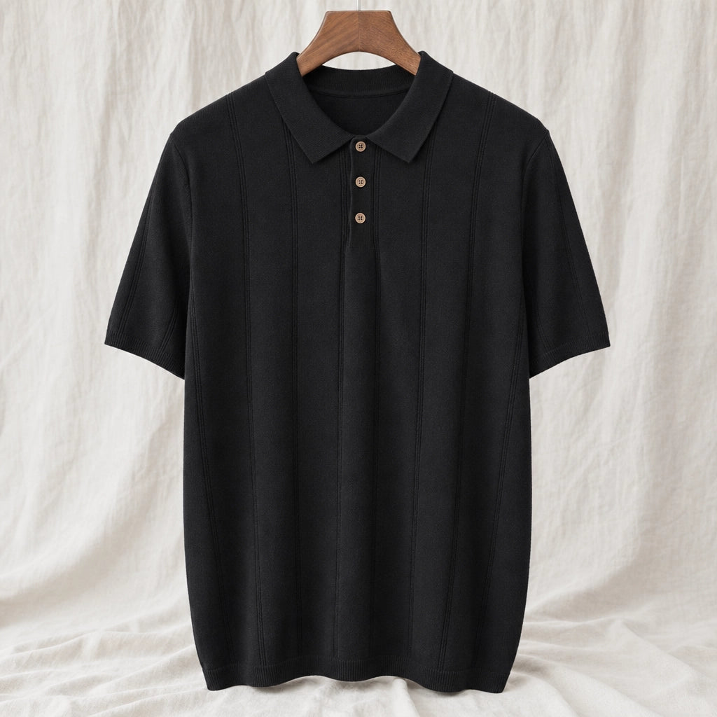 Black Carlisle Ribbed Knit Polo Shirt 1