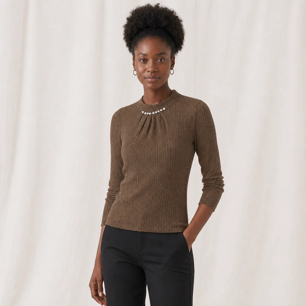 Caramel Blythe Striped Mock Neck 6
