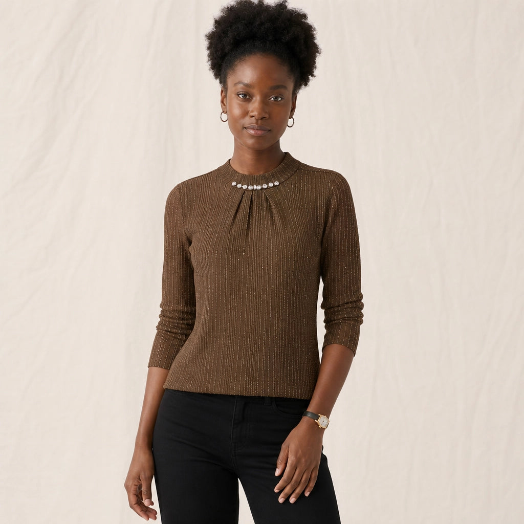 Caramel Blythe Striped Mock Neck 5