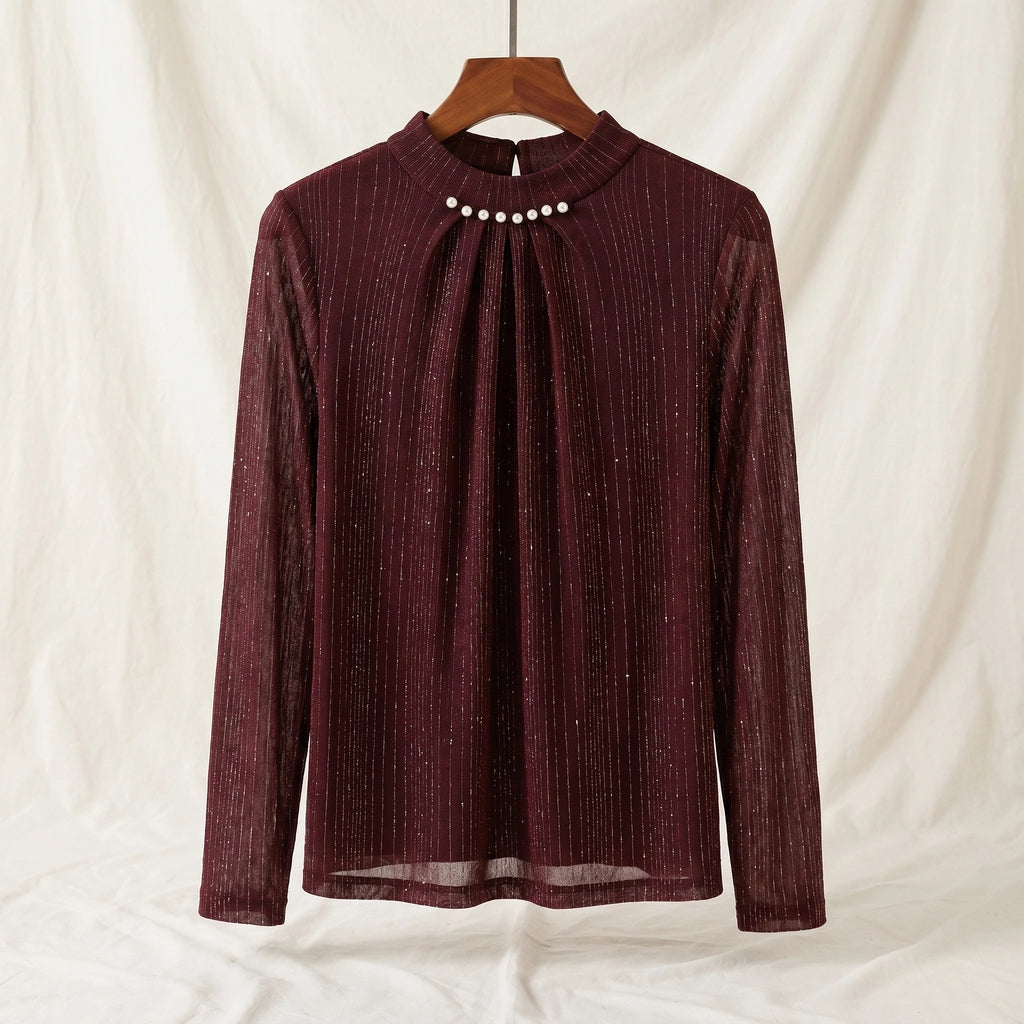 Wine Red Blythe Striped Mock Neck 2