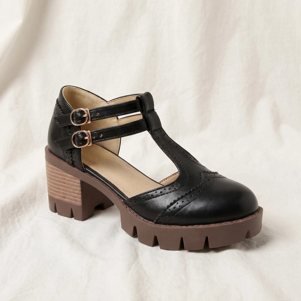 Black Bellamy T-Strap Block Heels 1