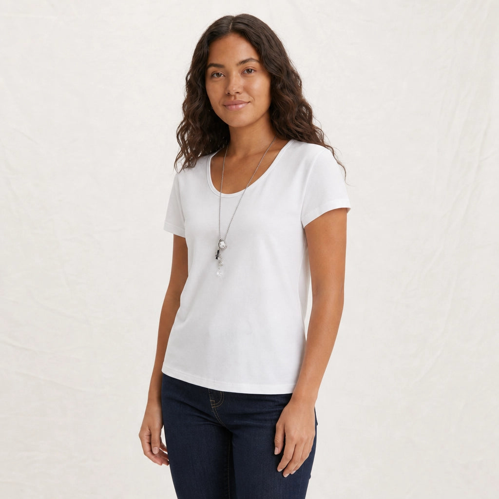 White Heath Cotton V-Neck T-Shirt 1